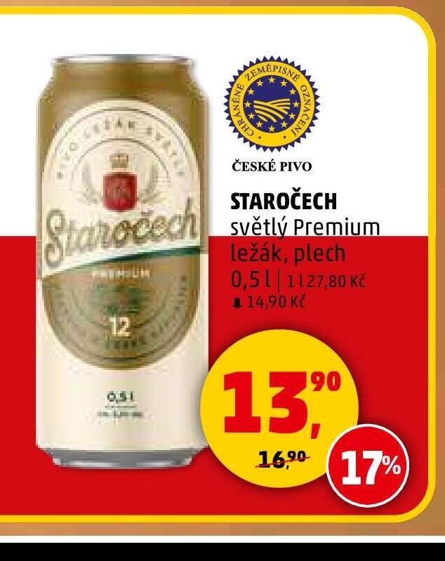 STAROČECH světlý Premium ležák, plech 0,5 l