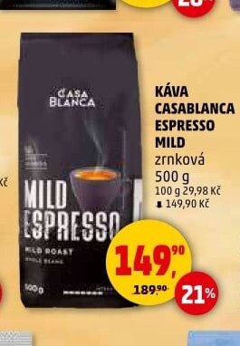 KÁVA CASABLANCA ESPRESSO MILD zrnková 500 g