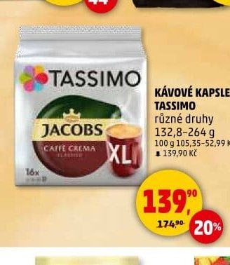 KÁVOVÉ KAPSLE TASSIMO různé druhy 132,8–264 g