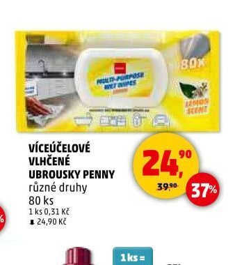 VÍCEÚČELOVÉ VLHČENÉ UBROUSKY PENNY různé druhy 80 ks