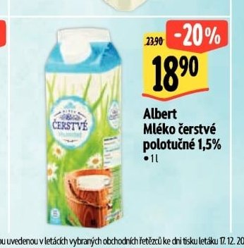 Albert Mléko čerstvé polotučné 1,5%