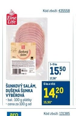 ŠUNKOVÝ SALÁM, DUŠENÁ ŠUNKA VÝBĚROVÁ