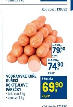 VODŇANSKÉ KUŘE KUŘECÍ KOKTEJLOVÉ PÁREČKY