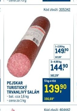 Pejskar turistický trvanlivý salám