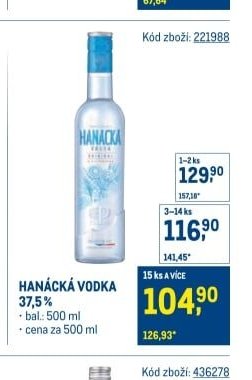 HANÁCKÁ VODKA 37,5 %