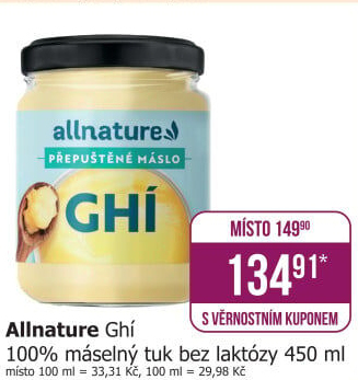Přepuštěné máslo Ghí Allnature