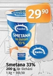 Smetana ke šlehání Ranko 33%