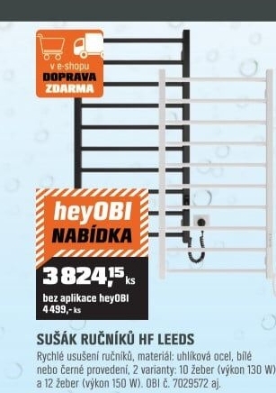 Sušák ručníků černý970 mmHF Leeds