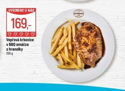Vepřová krkovice v BBQ omáčce s hranolky
