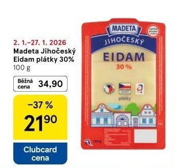 Madeta Jihočeský Eidam plátky 30% 100 g
