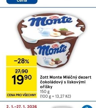Zott Monte Mléčný dezert čokoládový s lískovými oříšky 150 g