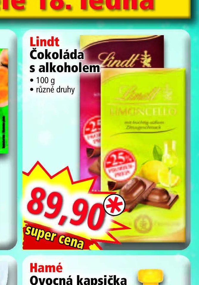 Lindt Čokoláda s alkoholem