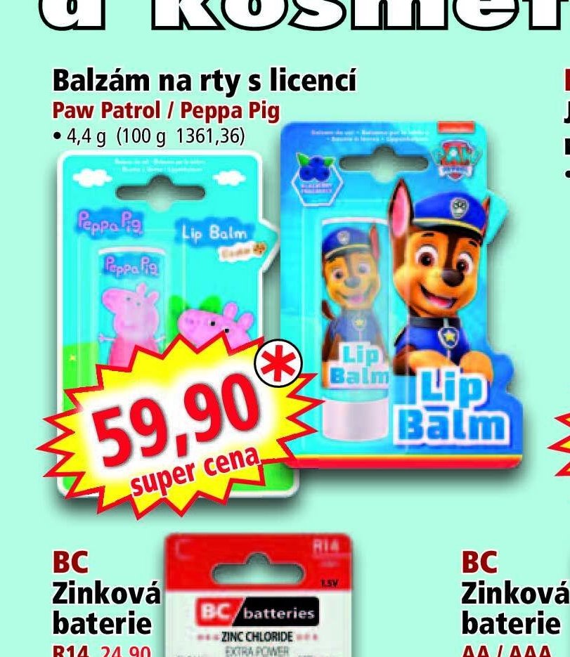 Balzám na rty s licencí Paw Patrol / Peppa Pig