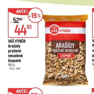 Váš Výběr Arašídy pražené nesolené loupané 500g