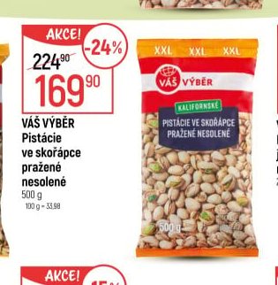 Váš Výběr Pistácie ve skořápce pražené nesolené 500g