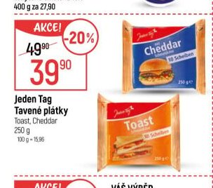 Jeden Tag Tavené plátky Toast, Cheddar 250 g