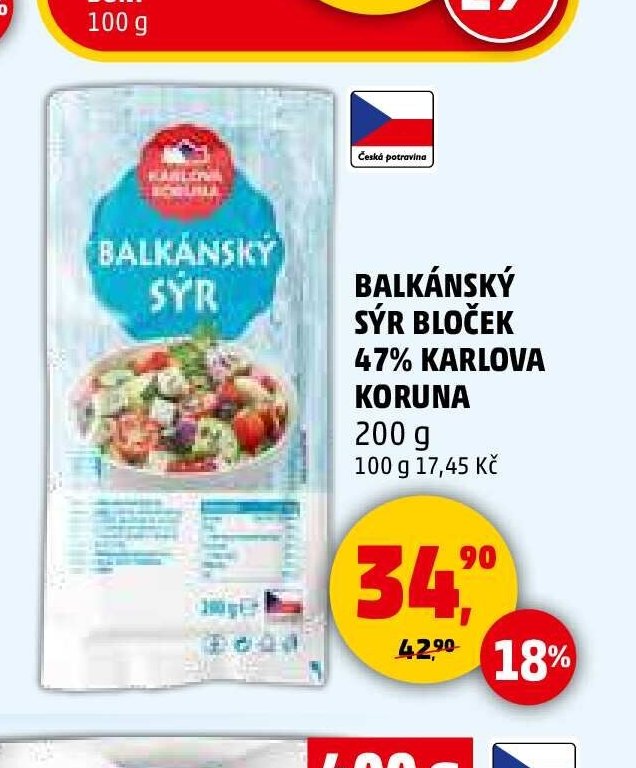 Balkánský sýr bloček 47% Karlova Koruna 200g