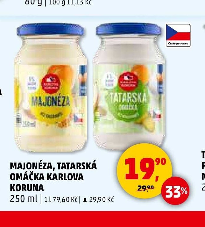 Majonéza, tatarská omáčka Karlova Koruna 250ml