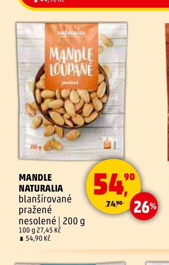 MANDLE NATURALIA blanšírované pražené nesolené 200 g