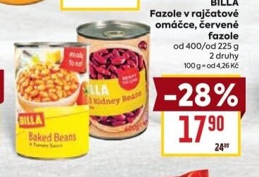 BILLA Fazole v rajčatové omáčce, červené fazole