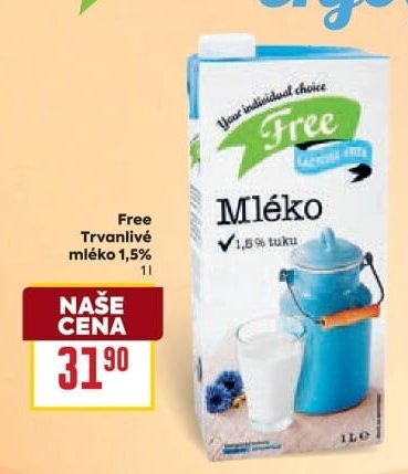 Free Trvanlivé mléko 1,5% 1l