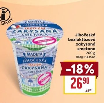 Madeta Jihočeská bezlaktózová zakysaná smetana 200 g