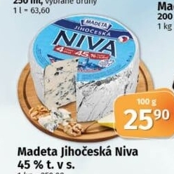 Sýr Niva Jihočeská 45% Madeta