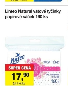 Linteo Natural vatové tyčinky papírové sáček 160 ks