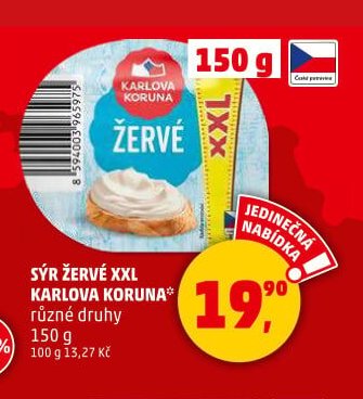 SÝR ŽERVÉ XXL KARLOVA KORUNA různé druhy 150 g - Penny Market akcniletaky.com