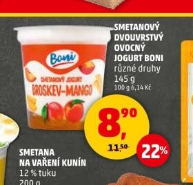 SMETANOVÝ DVOUVRSTVÝ OVOCNÝ JOGURT BONI