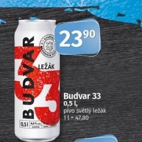 Pivo světlý ležák 33 Budweiser Budvar
