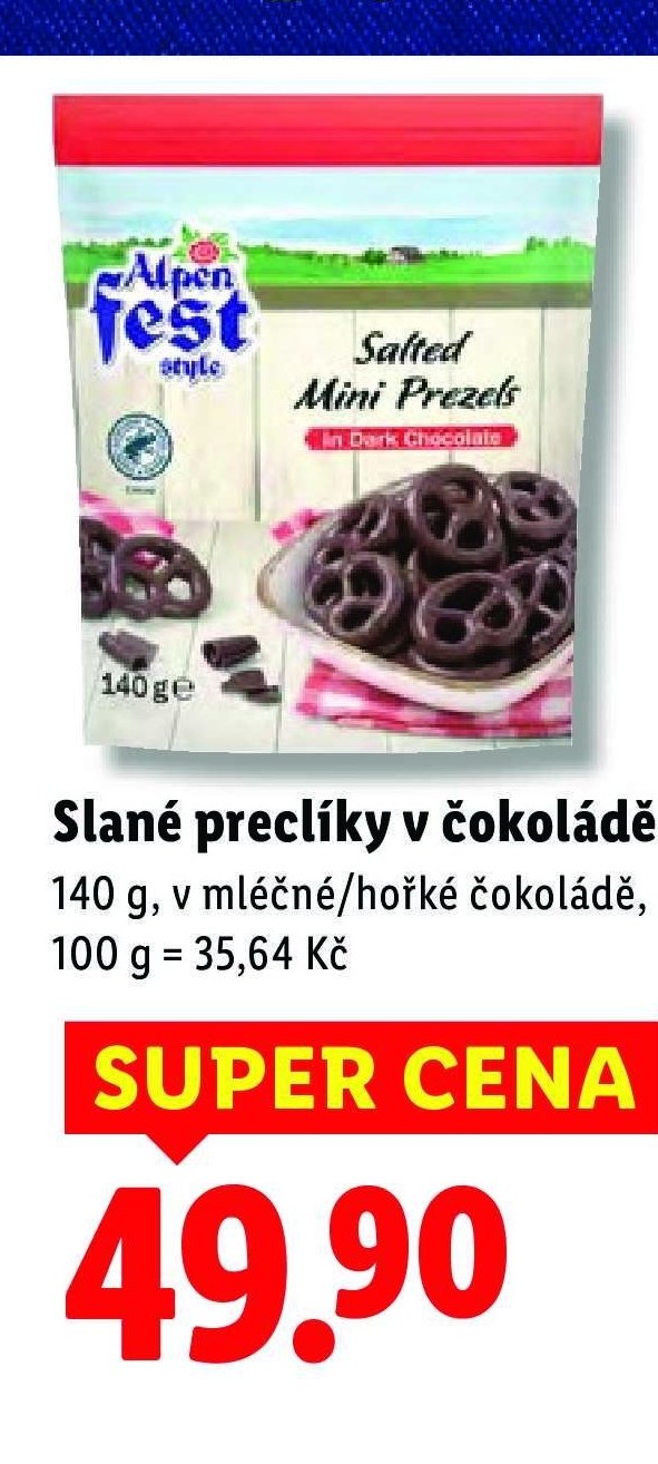 Alpenfest Slané preclíky v čokoládě 140 g