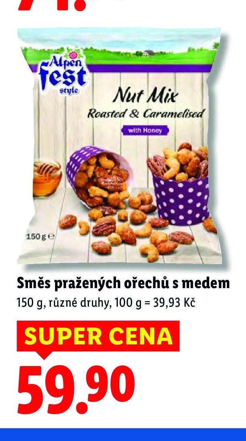 Alpenfest Směs pražených ořechů s medem 150 g