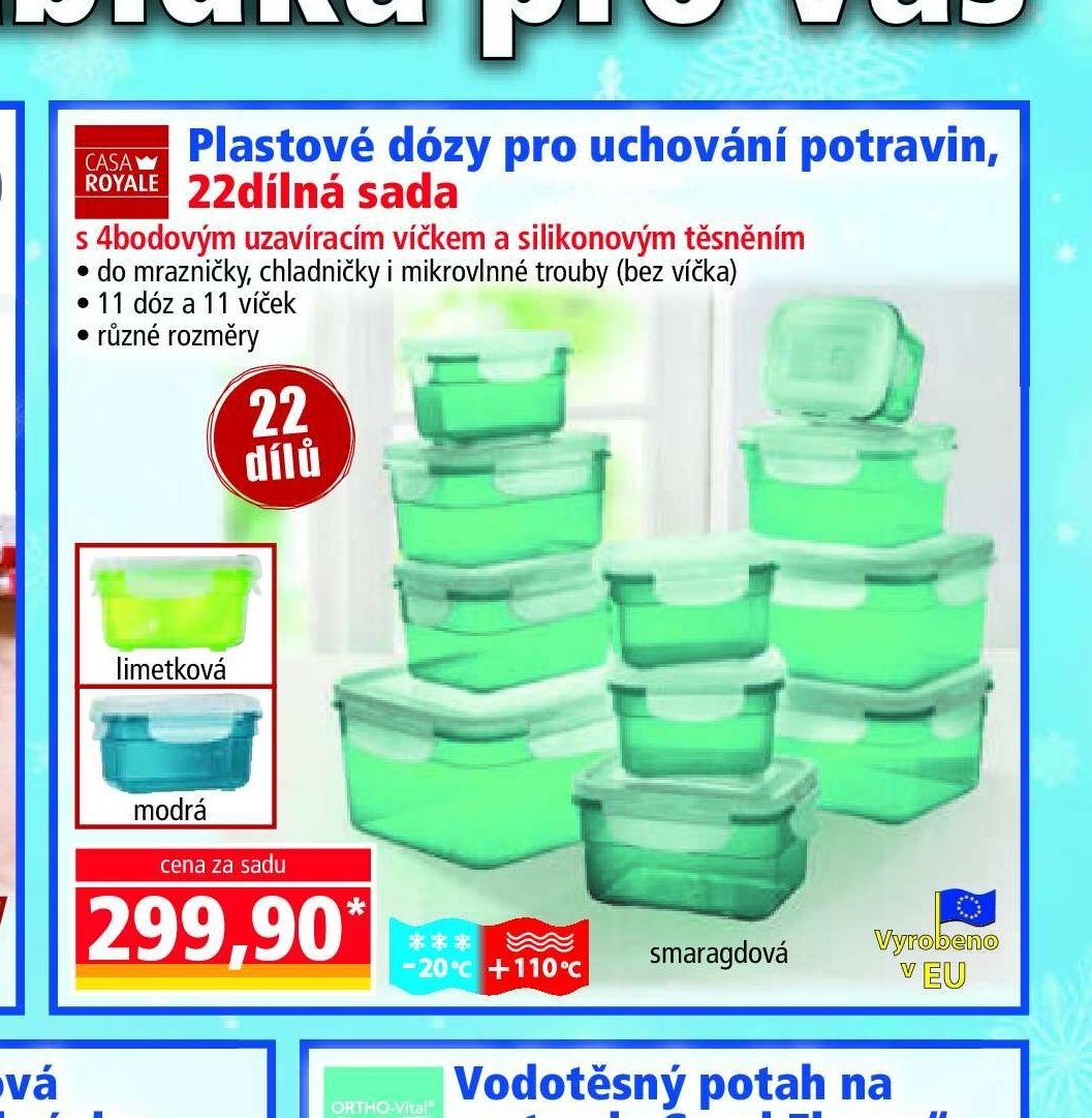 Plastové dózy pro uchování potravin, 22dílná sada