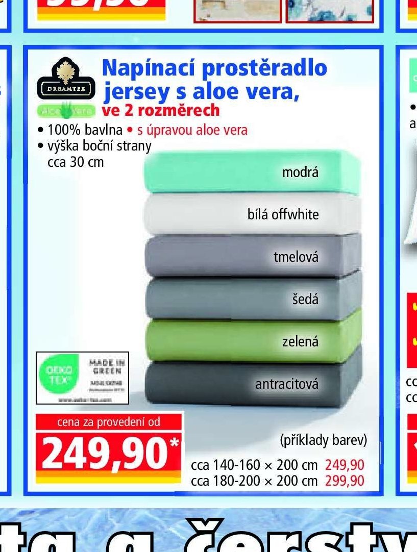 Napínací prostěradlo jersey s aloe vera