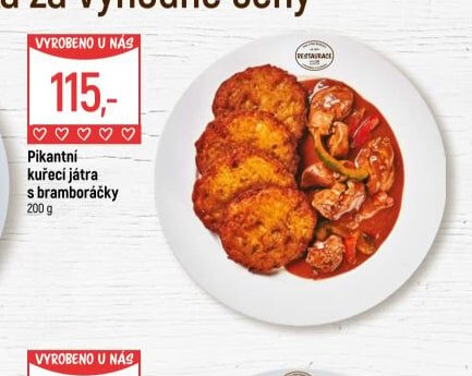 Pikantní kuřecí játra s bramboráčky