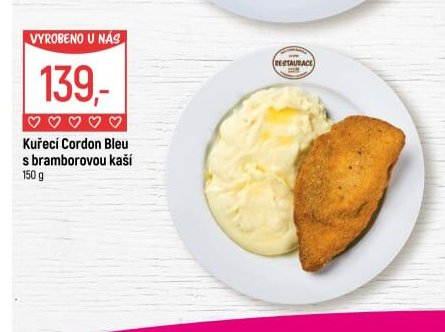 Kuřecí Cordon Bleu s bramborovou kaší