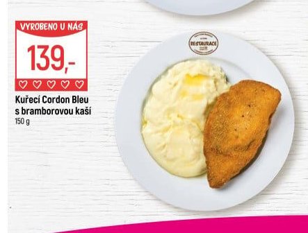 Kuřecí Cordon Bleu s bramborovou kaší
