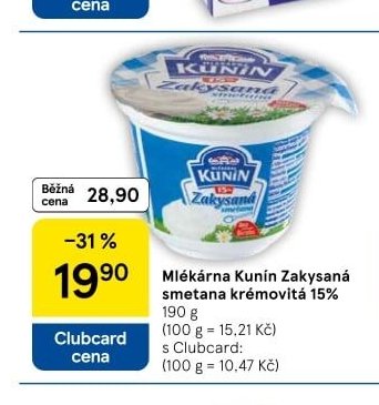 Mlékárna Kunín Zakysaná smetana krémovitá 15%