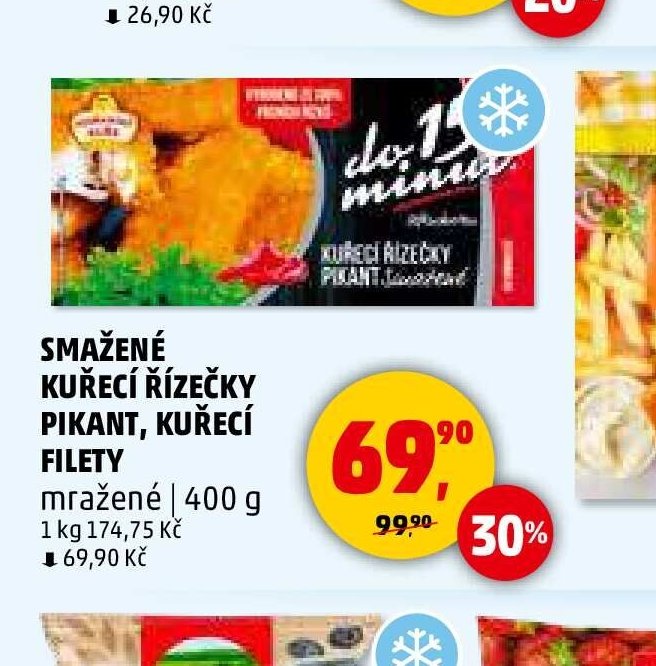 SMAŽENÉ KUŘECÍ ŘÍZEČKY PIKANT, KUŘECÍ FILETY mražené 400 g
