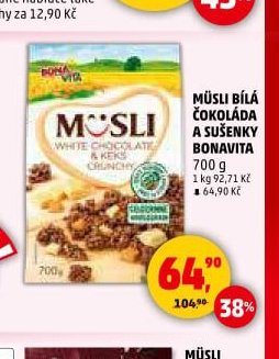 MÜSLI BÍLÁ ČOKOLÁDA A SUŠENKY BONAVITA