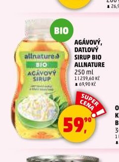 AGÁVOVÝ, DATLOVÝ SIRUP BIO ALLNATURE