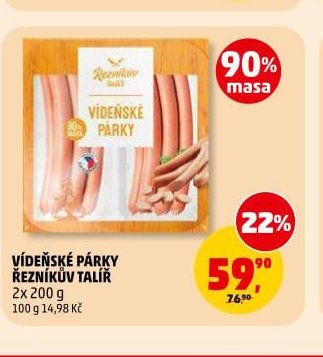 Vídeňské párky Řezníkův talíř 2x 200 g
