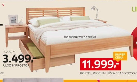 Postel, plocha lůžka cca 180x200 cm