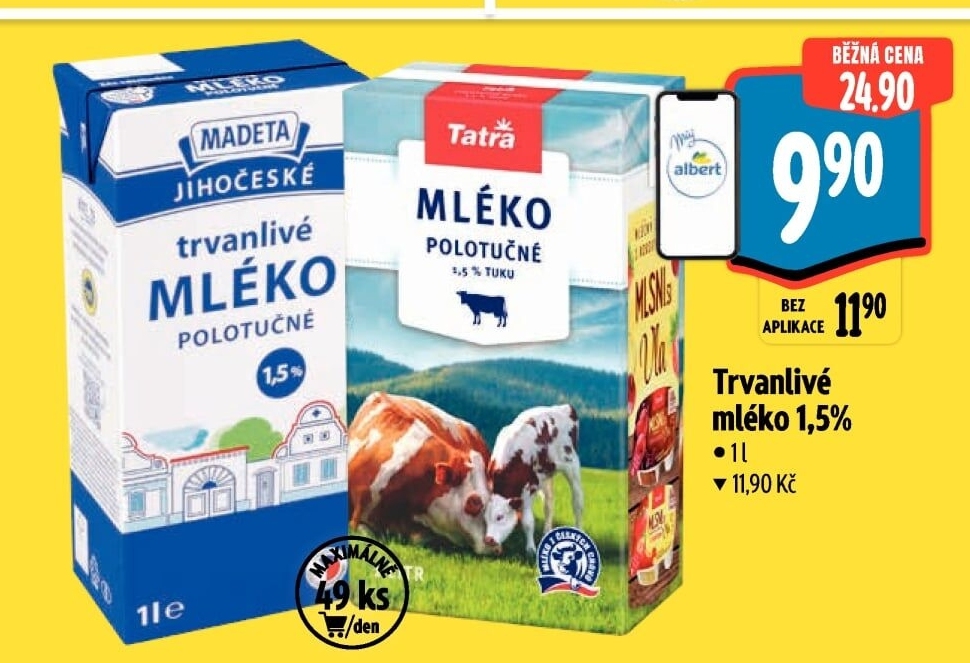 Mléko trvanlivé Jihočeské Madeta - 1,5% polotučné