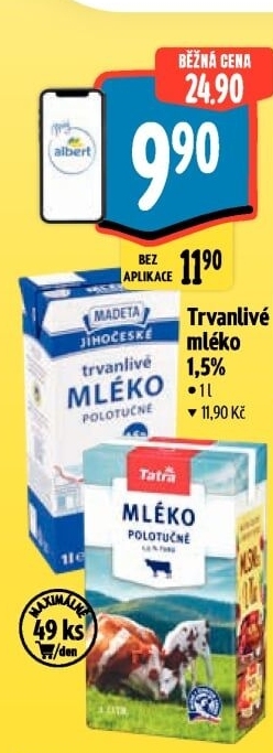 Mléko trvanlivé Tatra - 1,5% polotučné