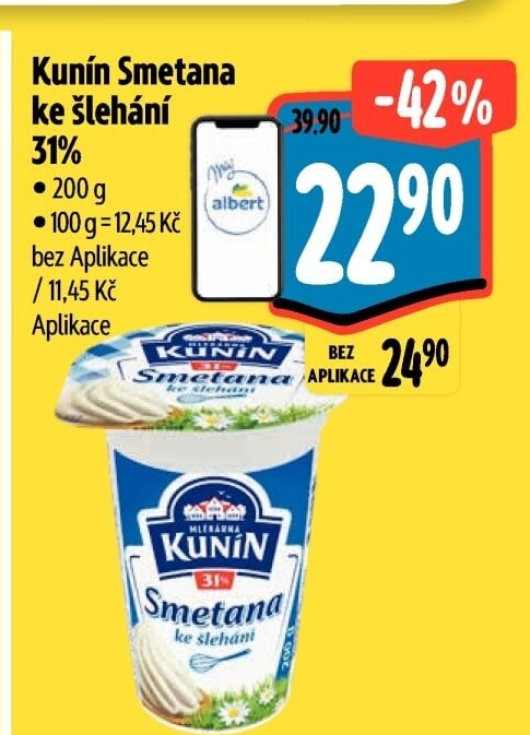 Smetana ke šlehání Mlékárna Kunín 31%