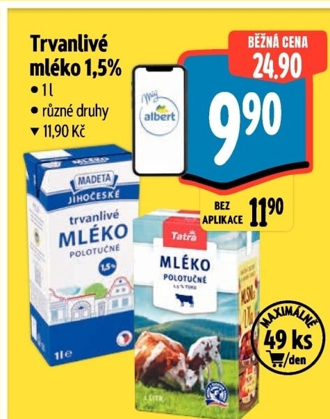 Mléko trvanlivé Jihočeské Madeta - 1,5% polotučné