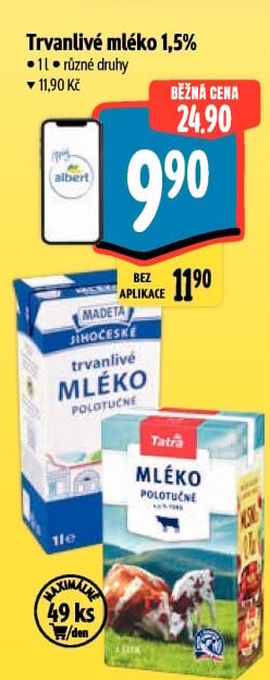Mléko trvanlivé Jihočeské Madeta - 1,5% polotučné