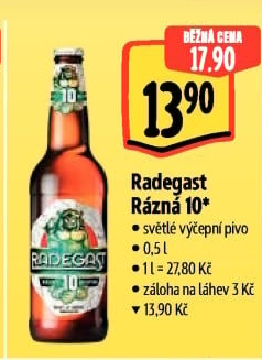 Pivo světlé výčepní Rázná 10° Radegast